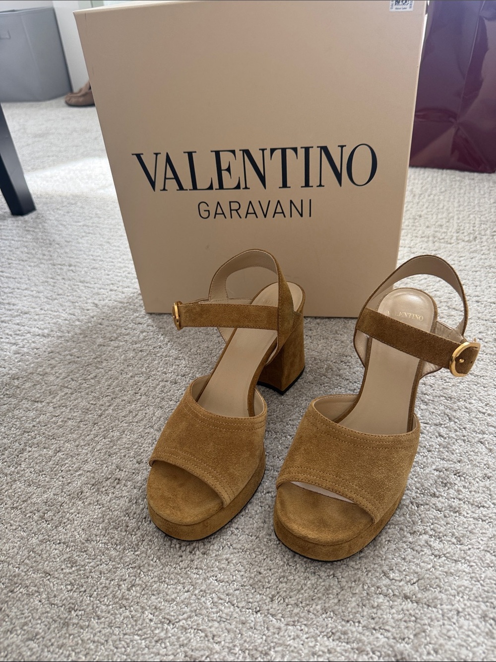 Valentino Garavani Suede Platform Sandals in Cognac